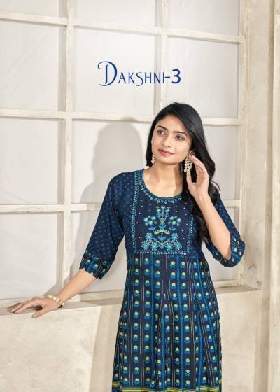 Dakshni Vol 3 By Banwery Fancy Foil Printed Flared Gown Collection